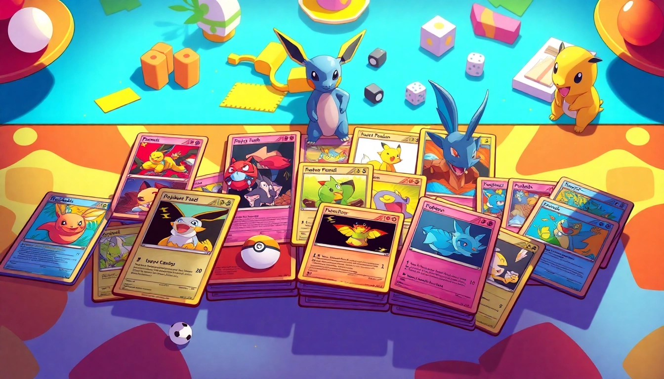Explore the collection of vibrant Pokemon cards India featured in this dynamic arrangement.